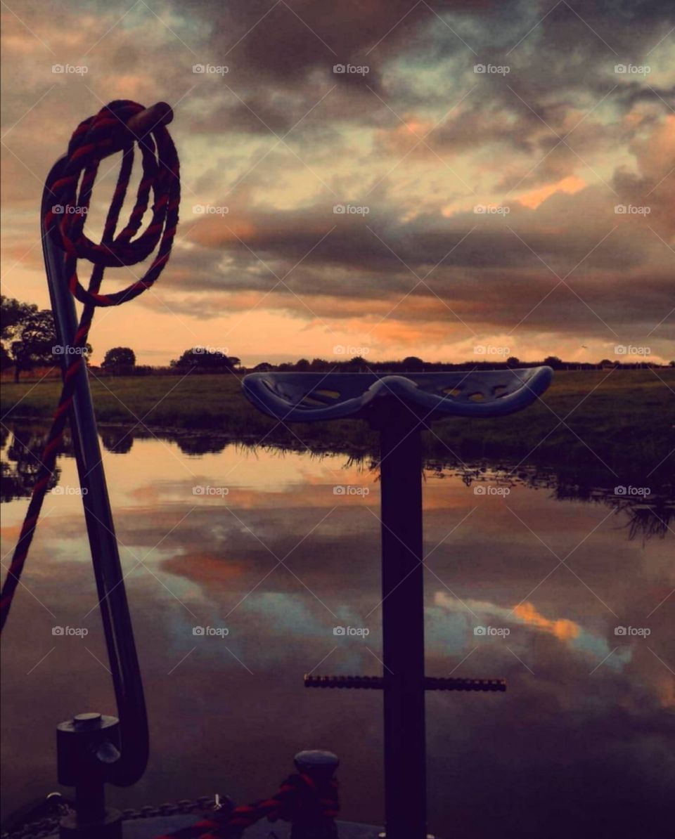 Gorgeous sunset from the view of a canal boat