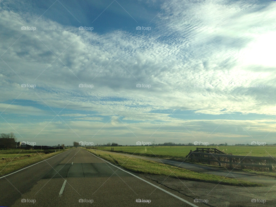 sky road fields countryside by frido1969
