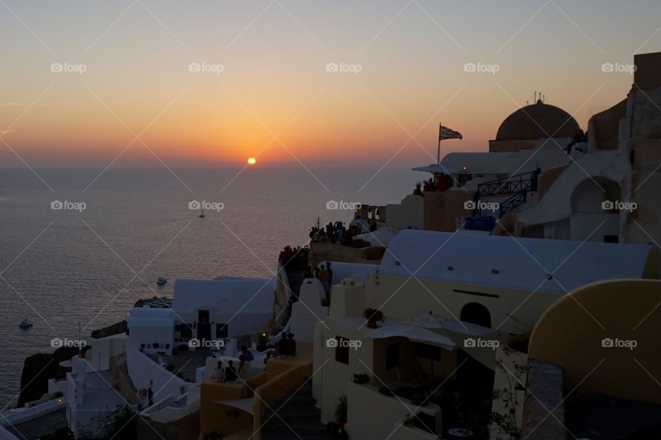 Beautiful ocean sunset from Oia, Santorini, Greece