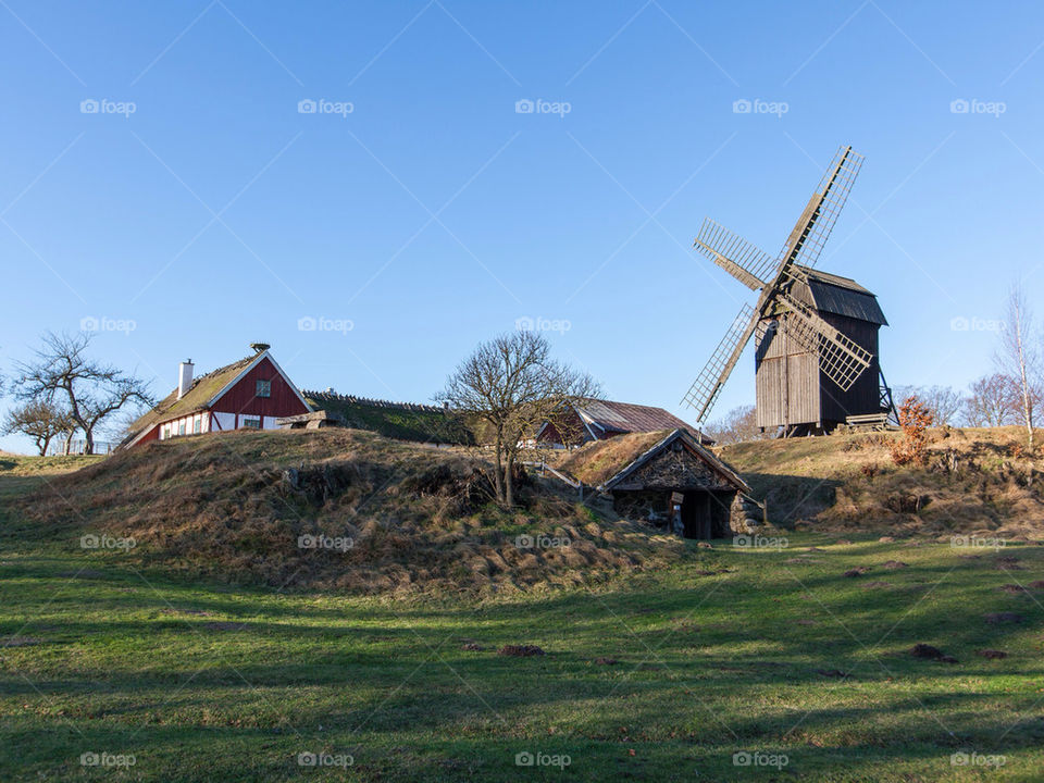 sweden field houses countryside by dinopapa