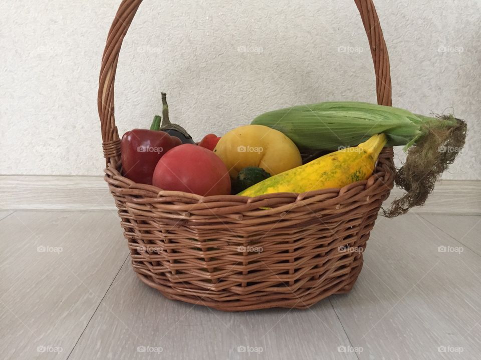 Basket with seasonal vegetables 