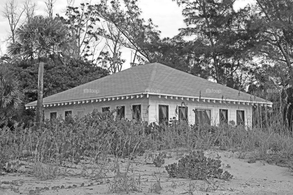 Vintage beach house. Vintage beach house in black and white.