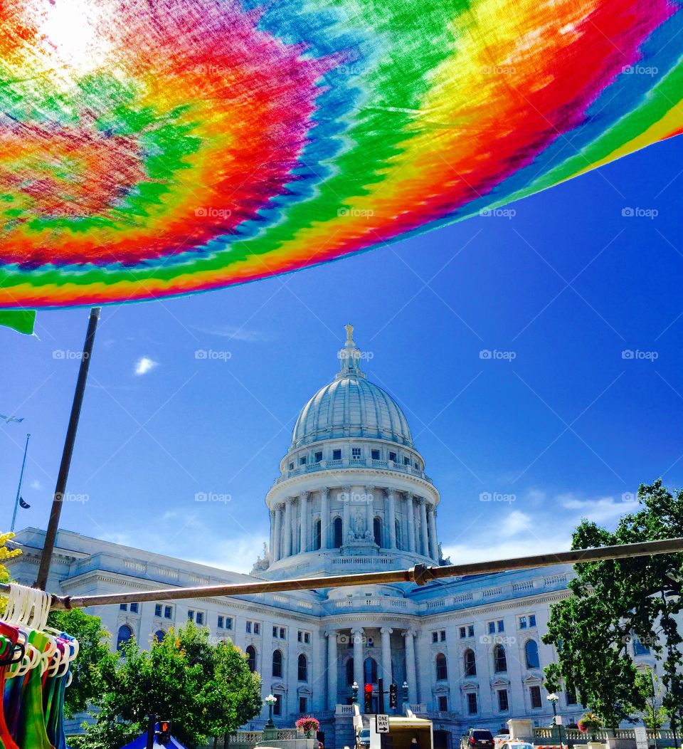 Dye Capitol . Madison Wisconsin during Farmers Market . 