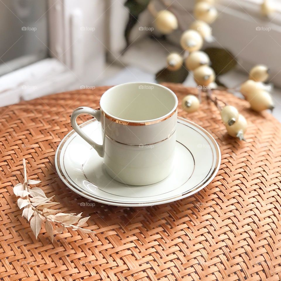 Vintage cream porcelain coffe set for espresso 