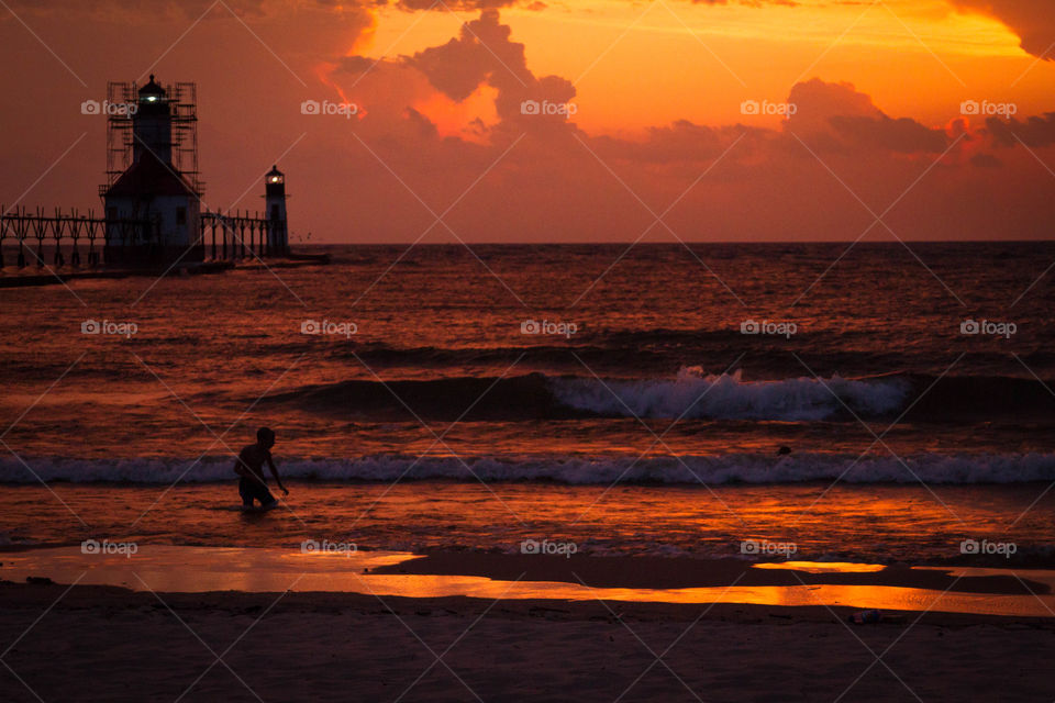 playing in the water. fun in lake michigan