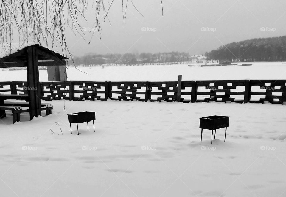 Winter, Beach, No Person, Water, Chair