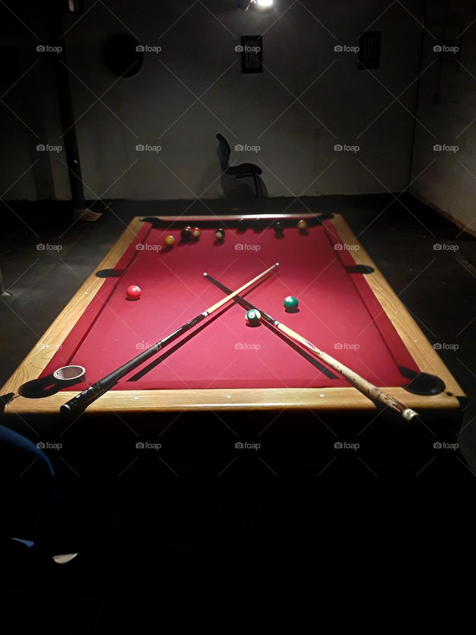 pool table set for two players in a game