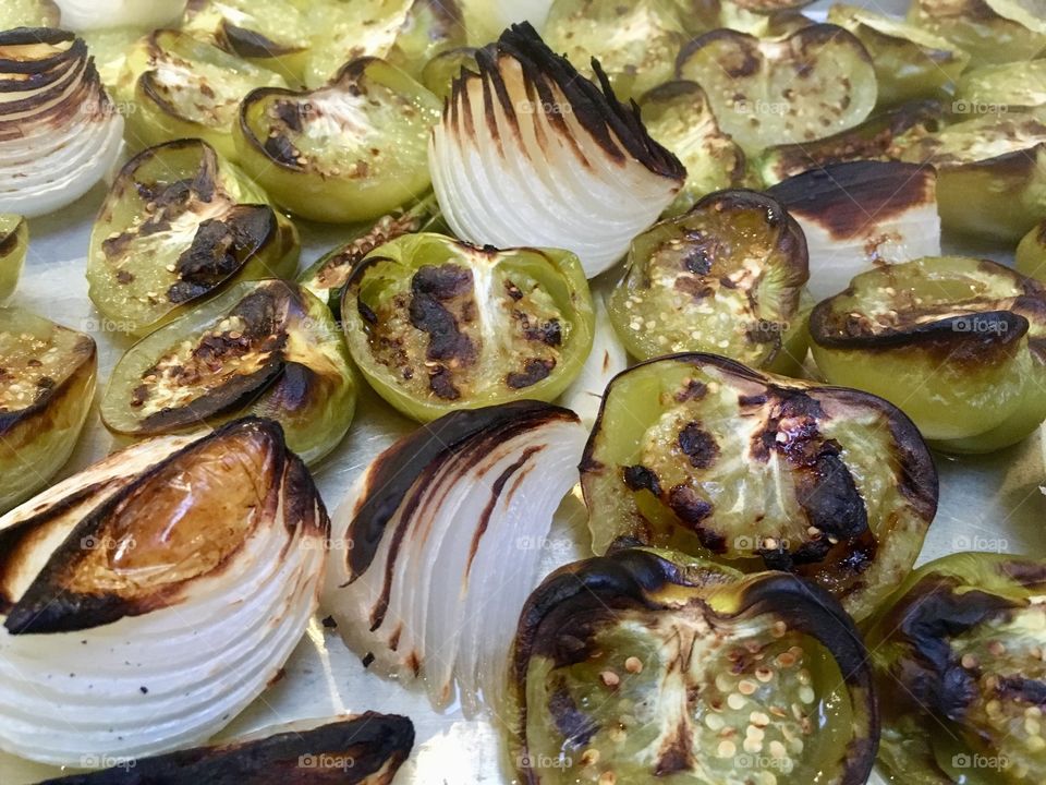 Roasted Tomatillo and Onions