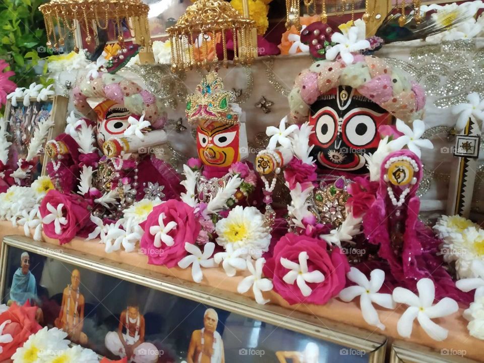 Lord Jagannath, Baldevji and Subhadramaiya dities in Iskcon temple Sangamner.