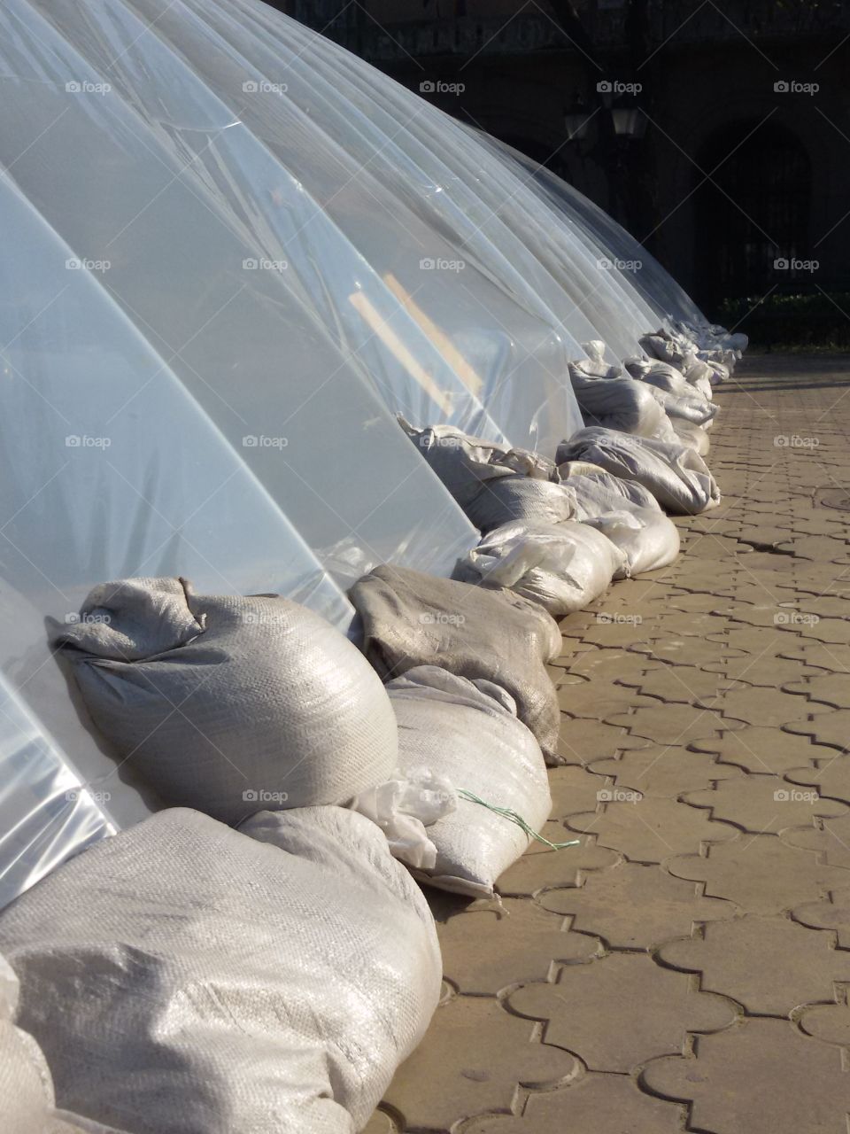 Bags full of sand-defense wall