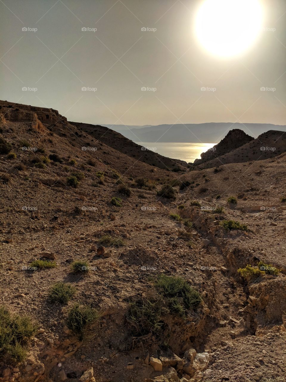 Beautiful landscape of the Dead Sea viewed from the cliff of the Judaean desert