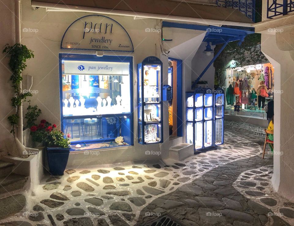 Skiathos town alleyway. Travel, tourism, Greek islands