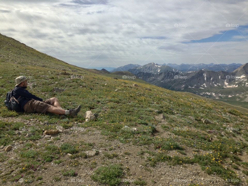 taking a breather. almost to the top of Mount Belford near Leadville, Colorado