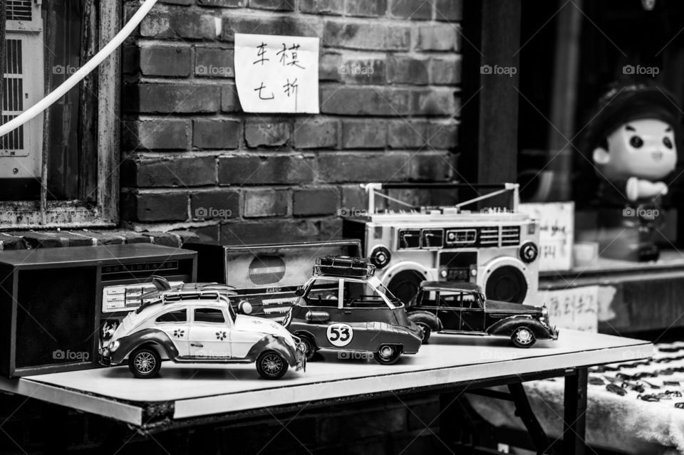 rt destrict 798 toy cars german cars old tape player black and white