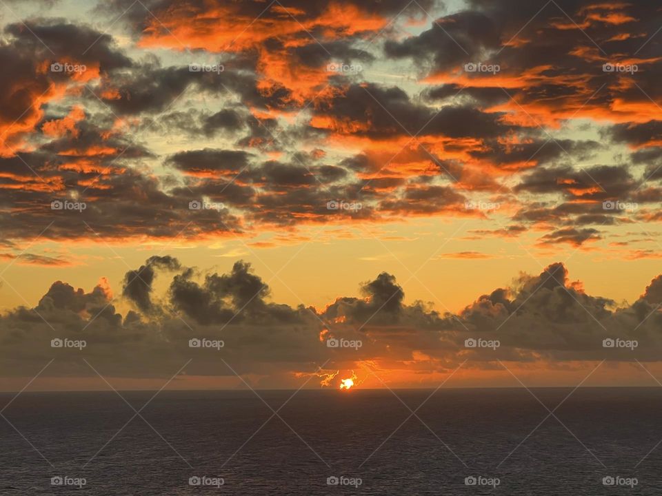 Beautiful sunrise over the Pacific Ocean from the Makapuu Point Lighthouse Trail in Waimanalo Hawaii 