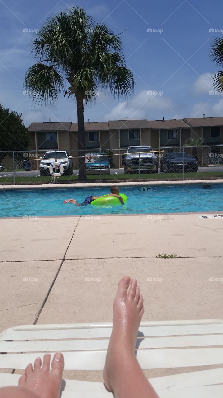 relaxing in the pool