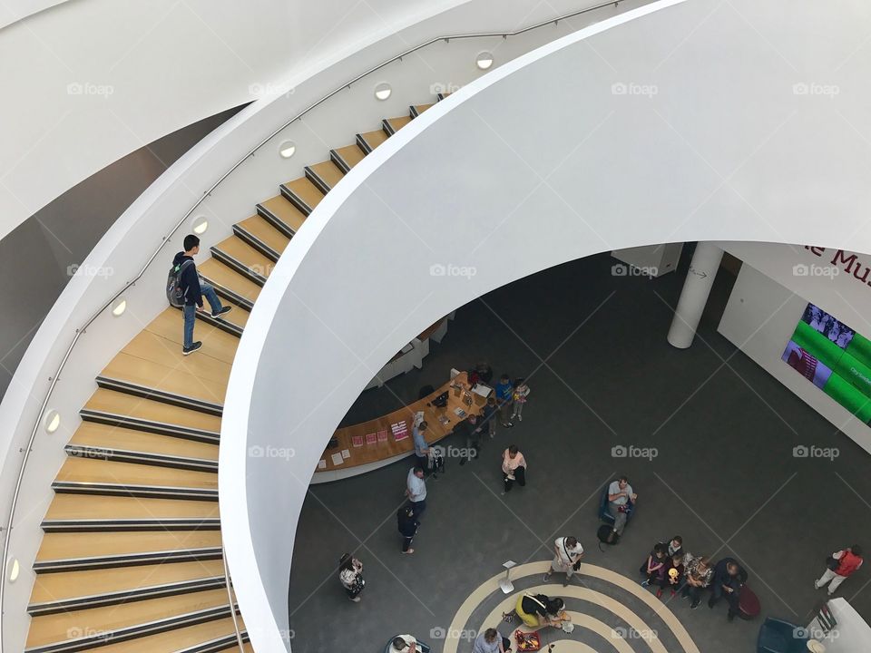 Ascending the spiral staircase.