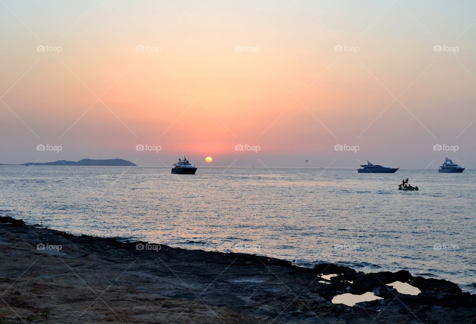 Sunset in Sant Antoni de Portmany in Ibiza, Spain