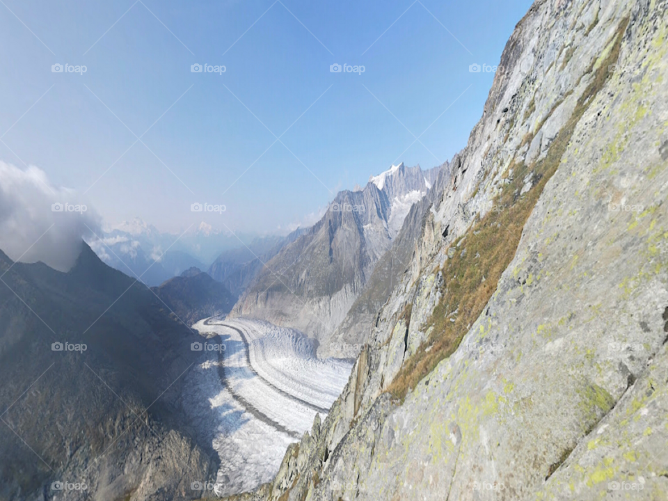 Beautiful white cloud-covered mountains in Switzerland