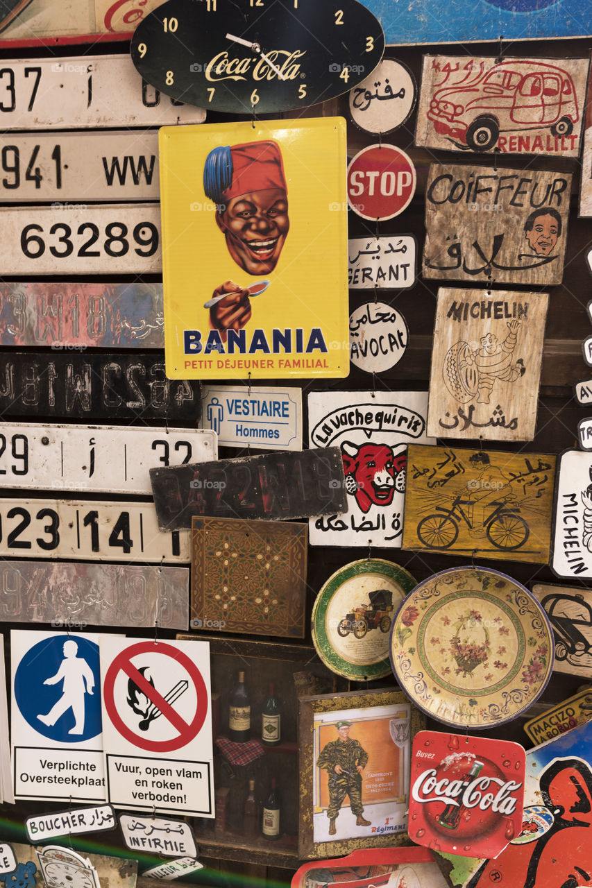 Signs Stall in Street Market