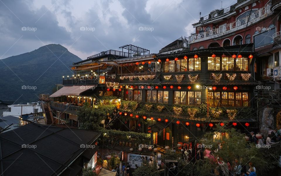 A-May Teahouse, Gold Mine mountain in jiufen city on the northeast coast of Taiwan.