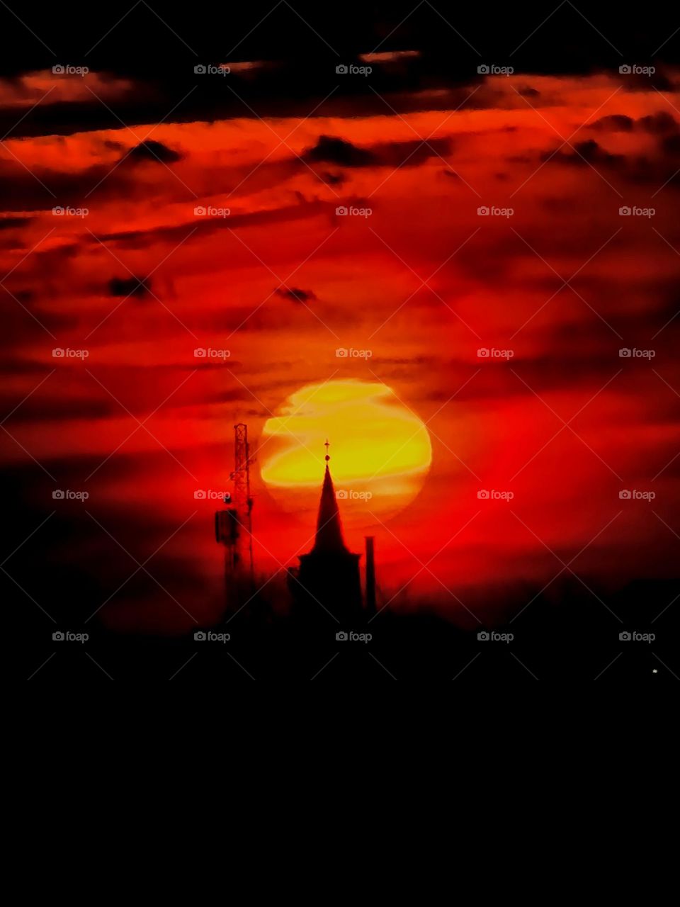 Sunset over the church.