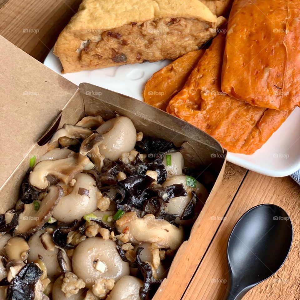 Yam Abacus seeds, yong tau fu tau kwa and otah Hakka dishes 