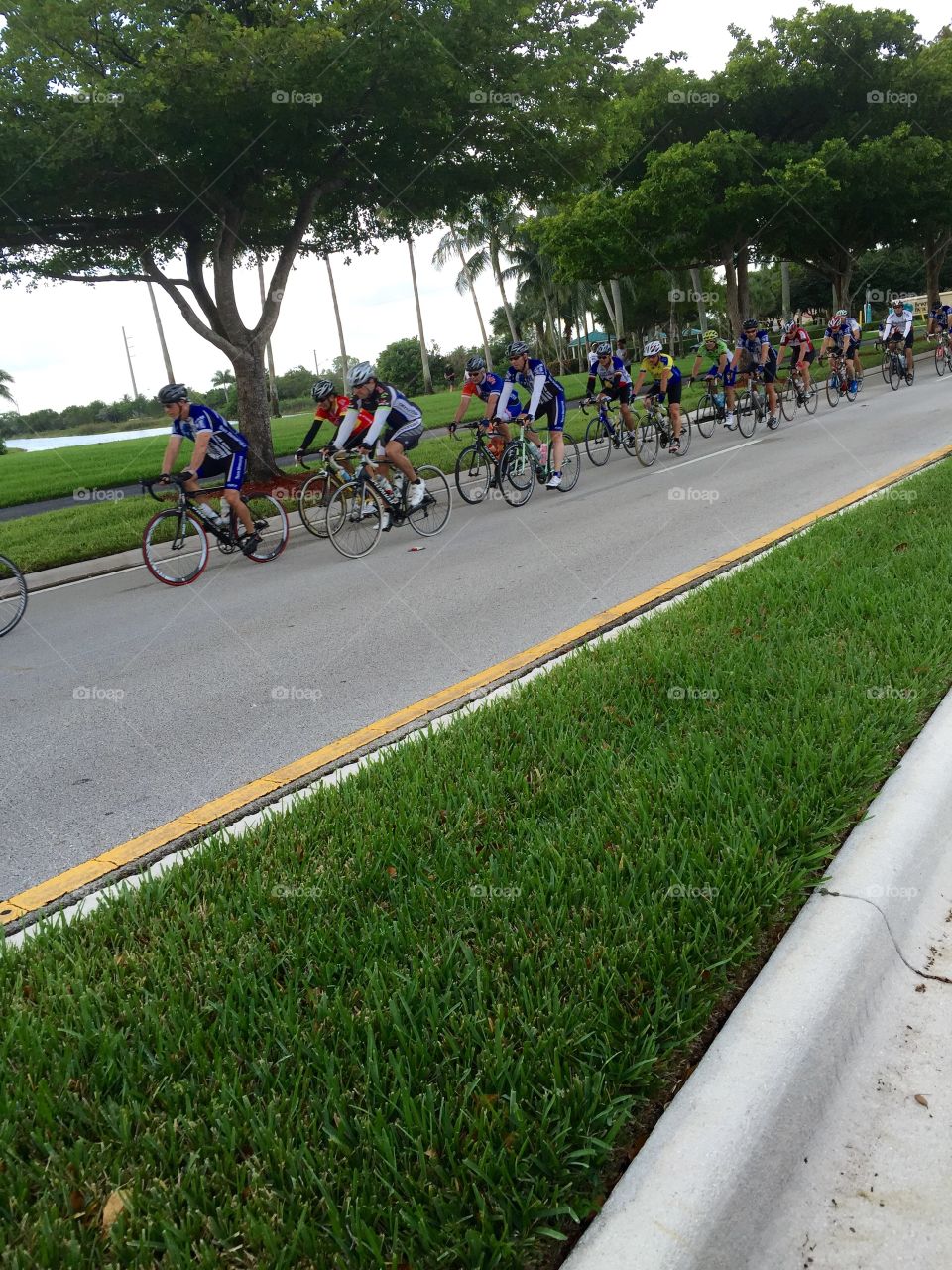 Biking . Group of people riding bicycles in the street,  Pembroke Pines, Florida, USA 