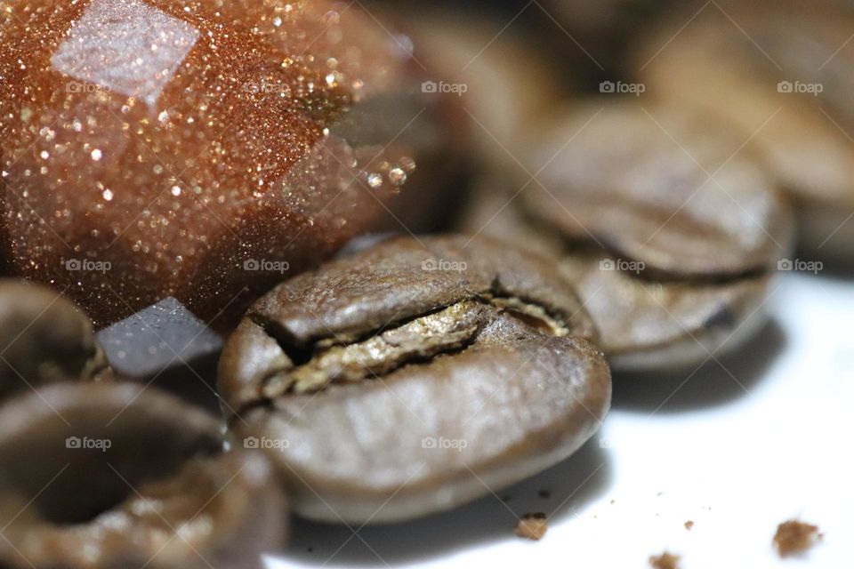 Semi-precious stones and coffee beans