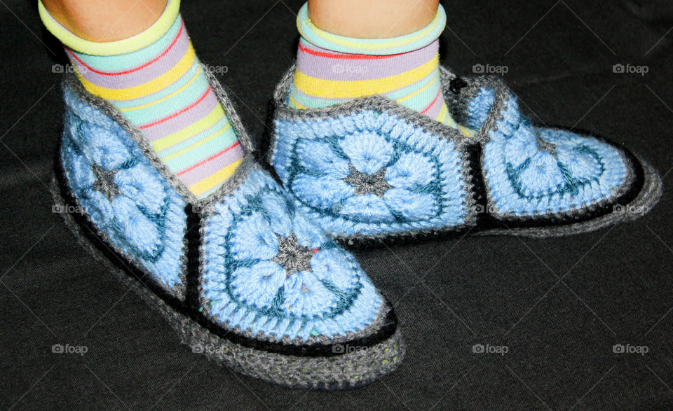 Hand made knit shoes for home