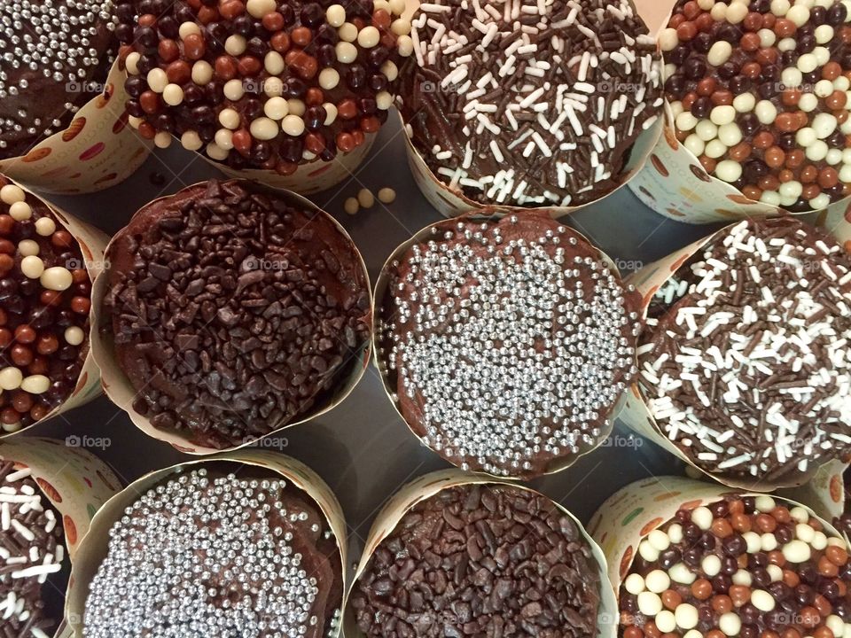 Overhead view of chocolate cup cakes