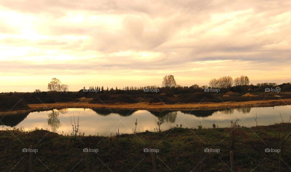 sunset on pond