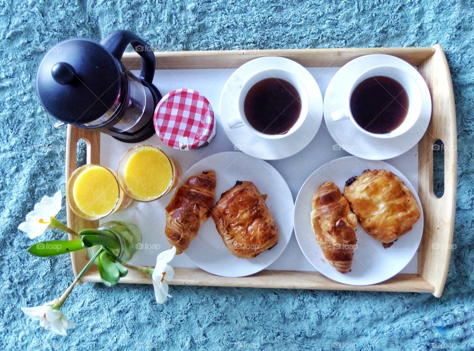 French breakfast served on tray