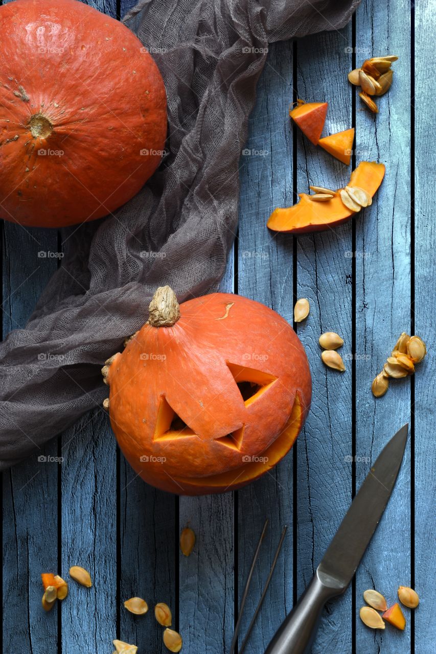 Carving pumpkins for Halloween 