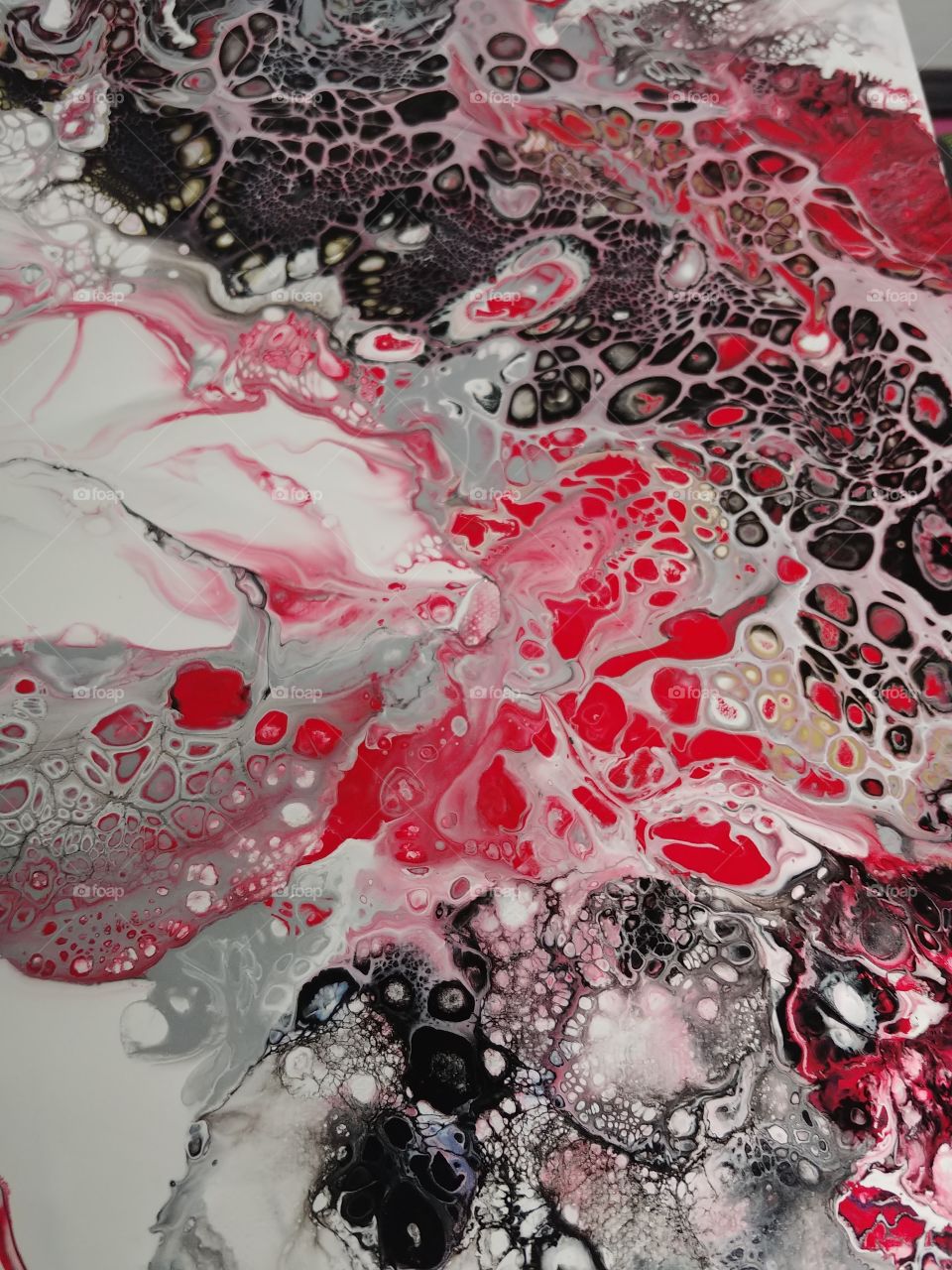 black and red abstract art desgins. alot of cells and swirls and the colors just pop!
