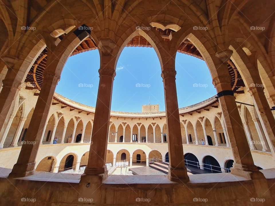 architectural detail of Bellver Castle in Palma de Mallorca