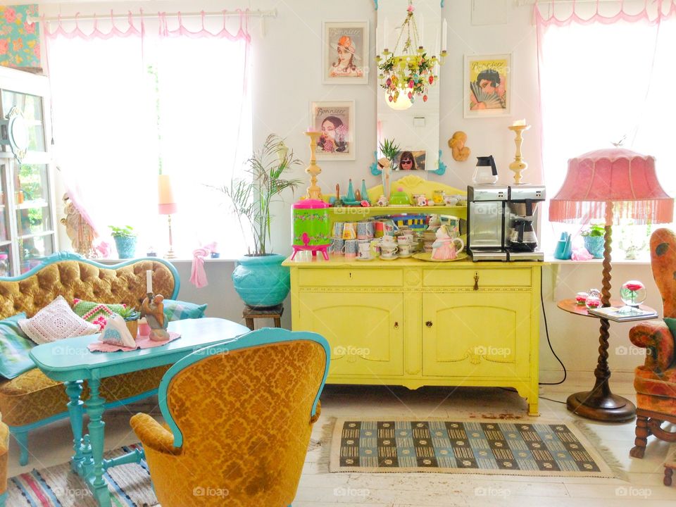 colourful, cosy cafe interior