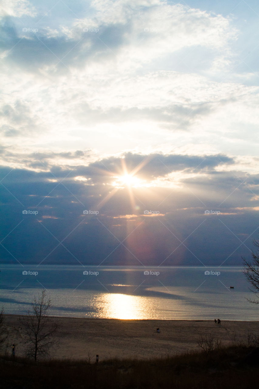 god rays. the setting sun