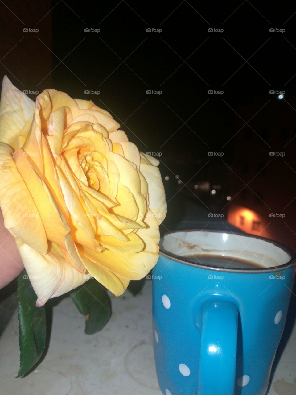 Drinking coffee under the moon