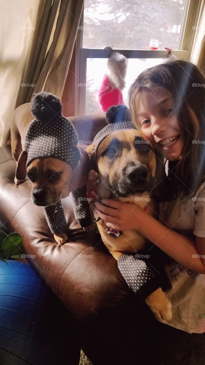 Adorable  family photo with two dogs.
