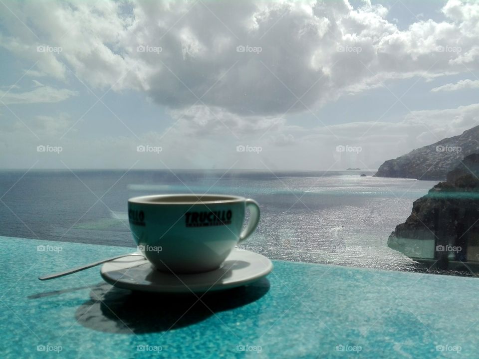 Cappuccino with Amalfi coast view
